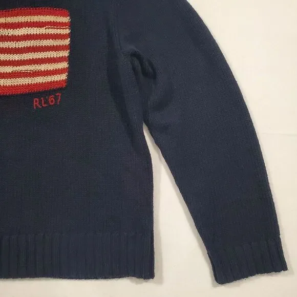 Polo Ralph Lauren Vintage American Flag Sweater Size XXL Cotton Linen Shawl Neck